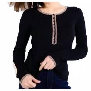 NEW LISA TODD double track henley top in black